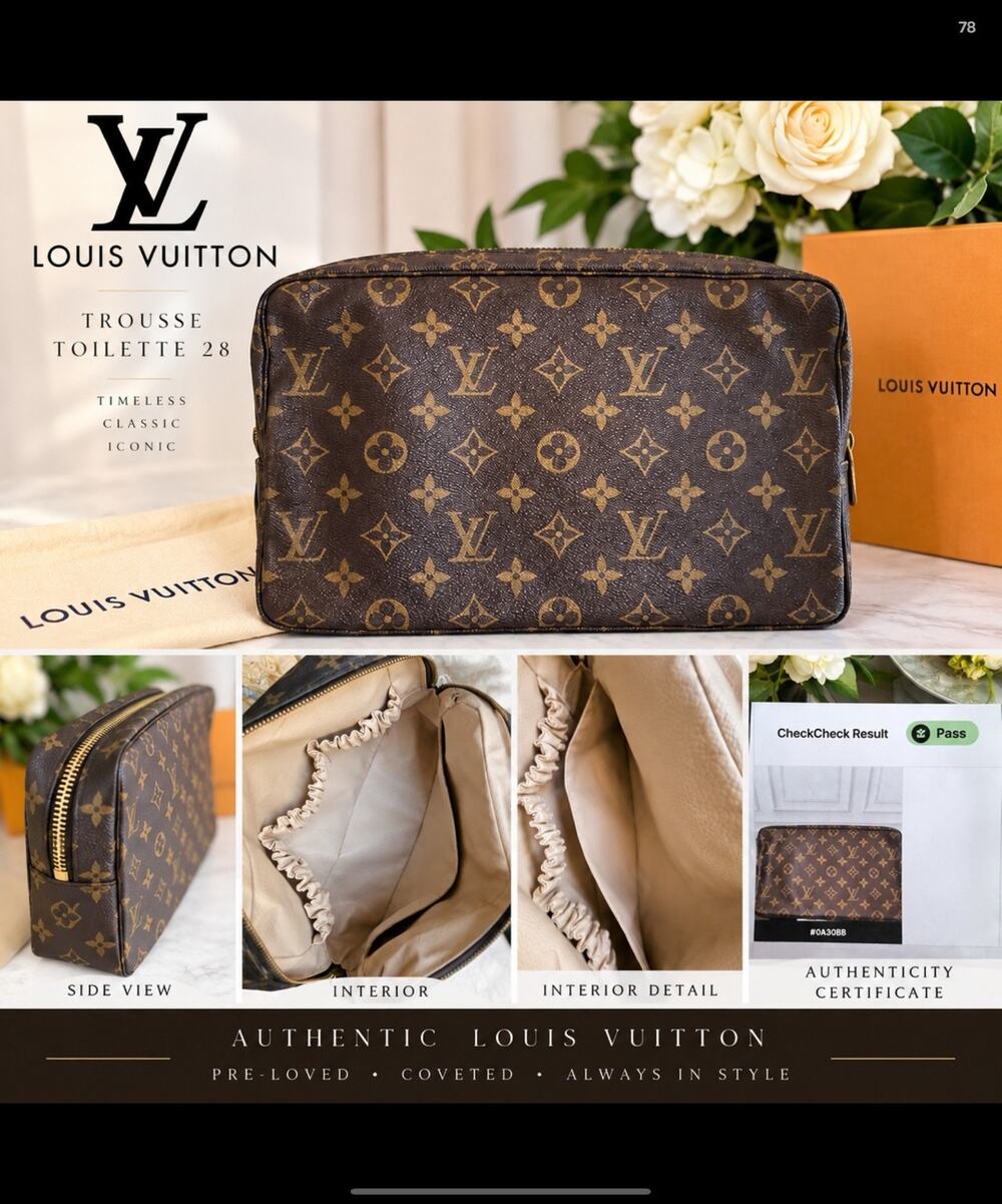 Authentic Louis Vuitton Trousse Toilette 28 Monogram Cosmetic Travel Pouch Bag